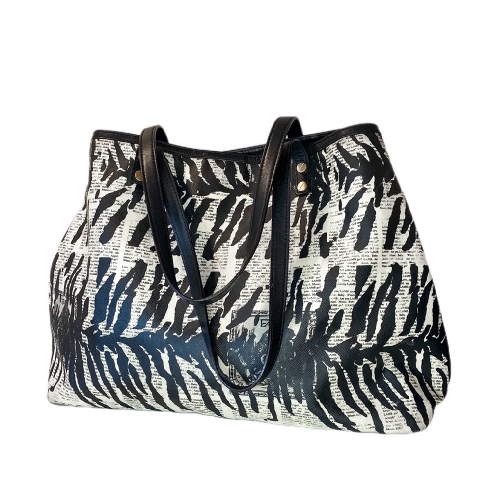 L.A.M.B. Tote Zebra Leather Straps Expandable Magnetic Closure Large ✨EUC